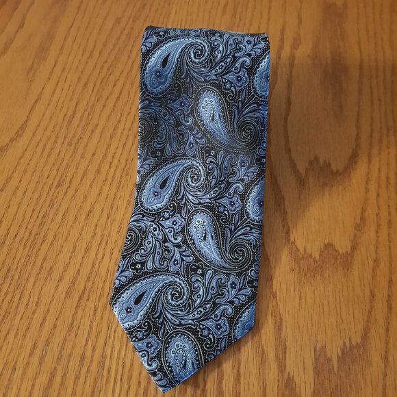Van Heusen Blue & Black Geometric Tie – Sleek Silk Blend for Men - Picture 1 of 5